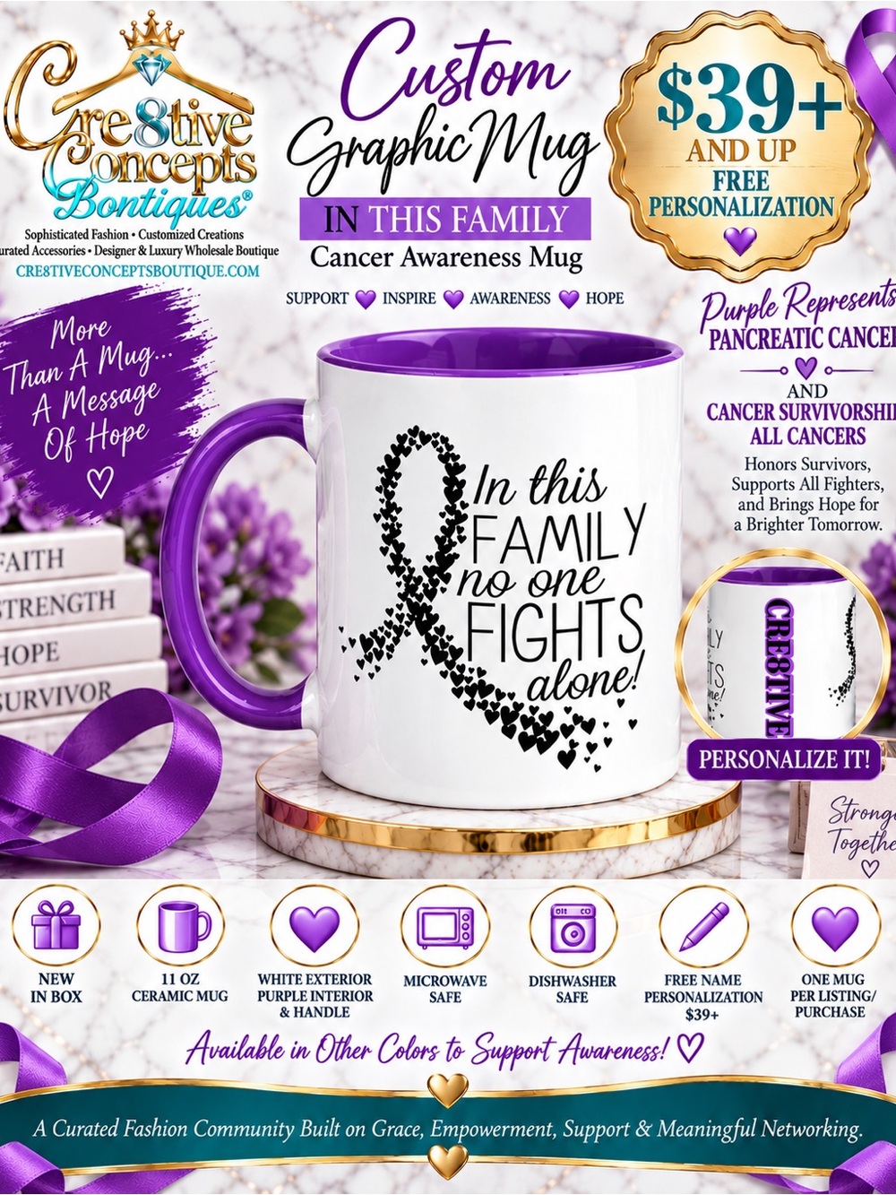 Custom “In This Family” Pancreatic & Survivorship Cancer Support - 11oz Ceramic
